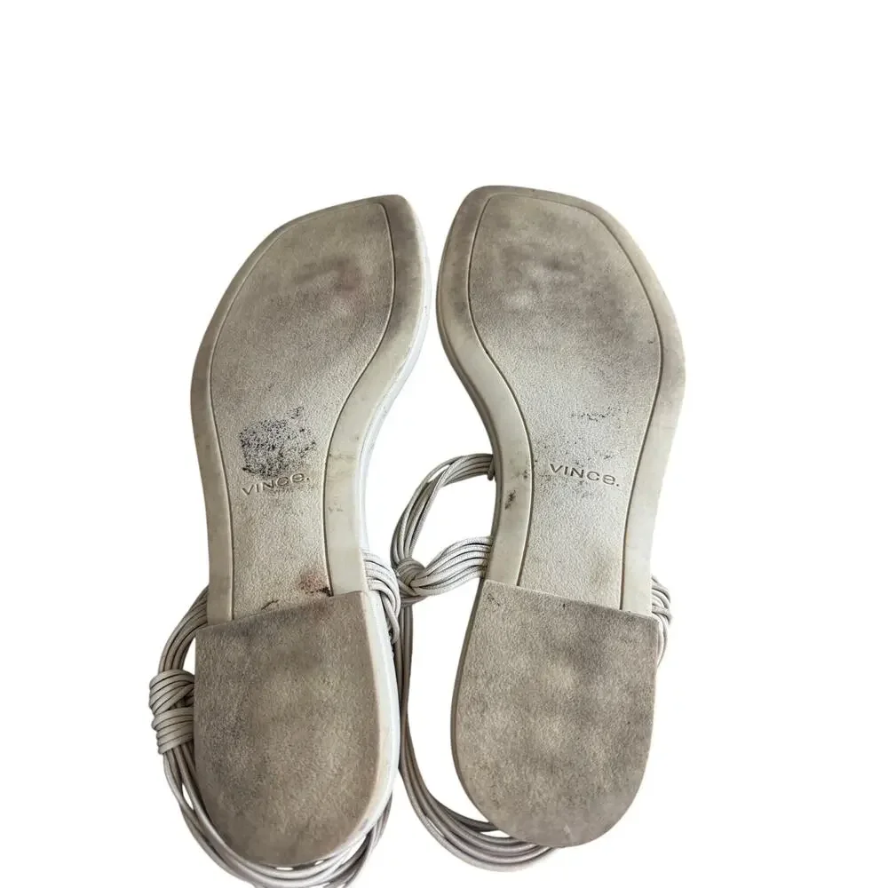 Vince Deja Knotted Leather T-Strap Thong Sandals 7m Moonlight (Cream)
